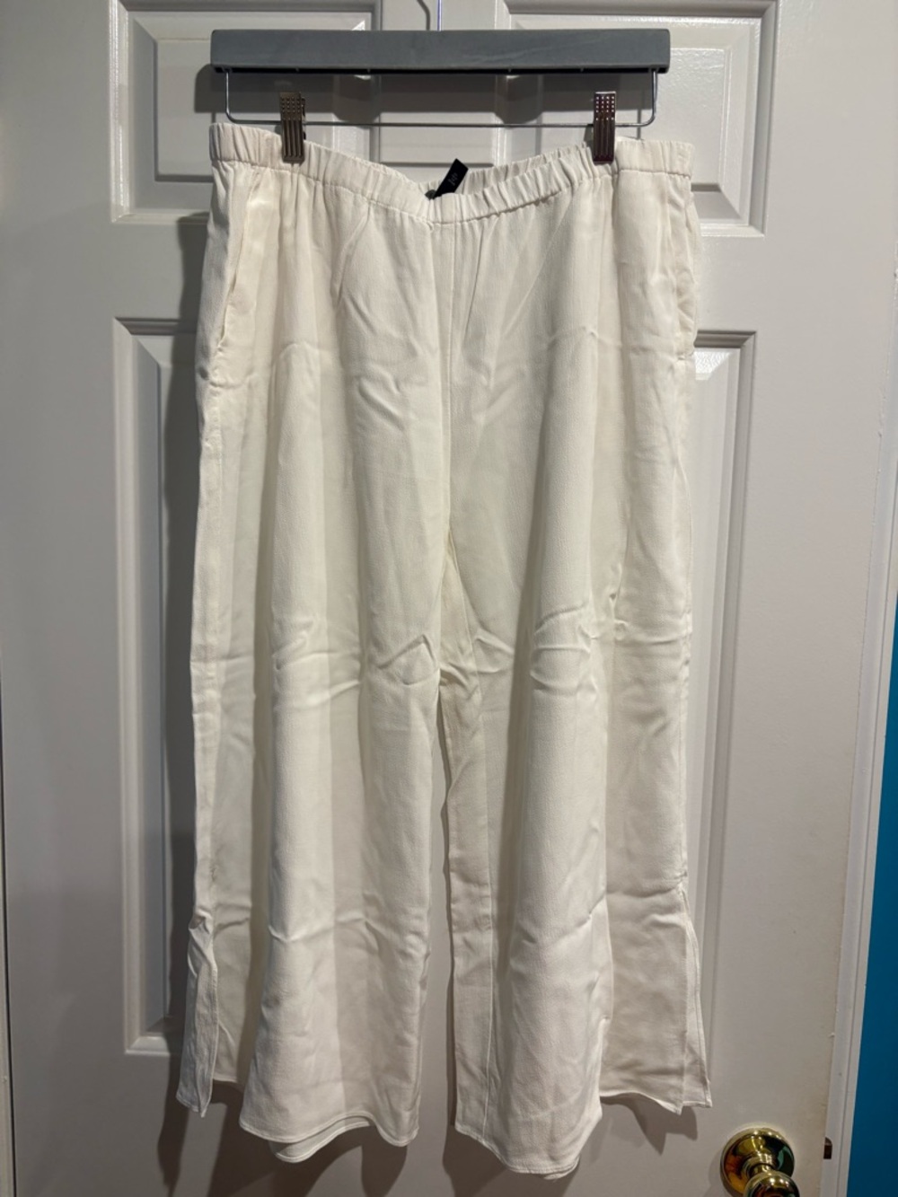 Eileen Fisher wide leg cropped pull on pants white sz LP new NWOT minimalist
